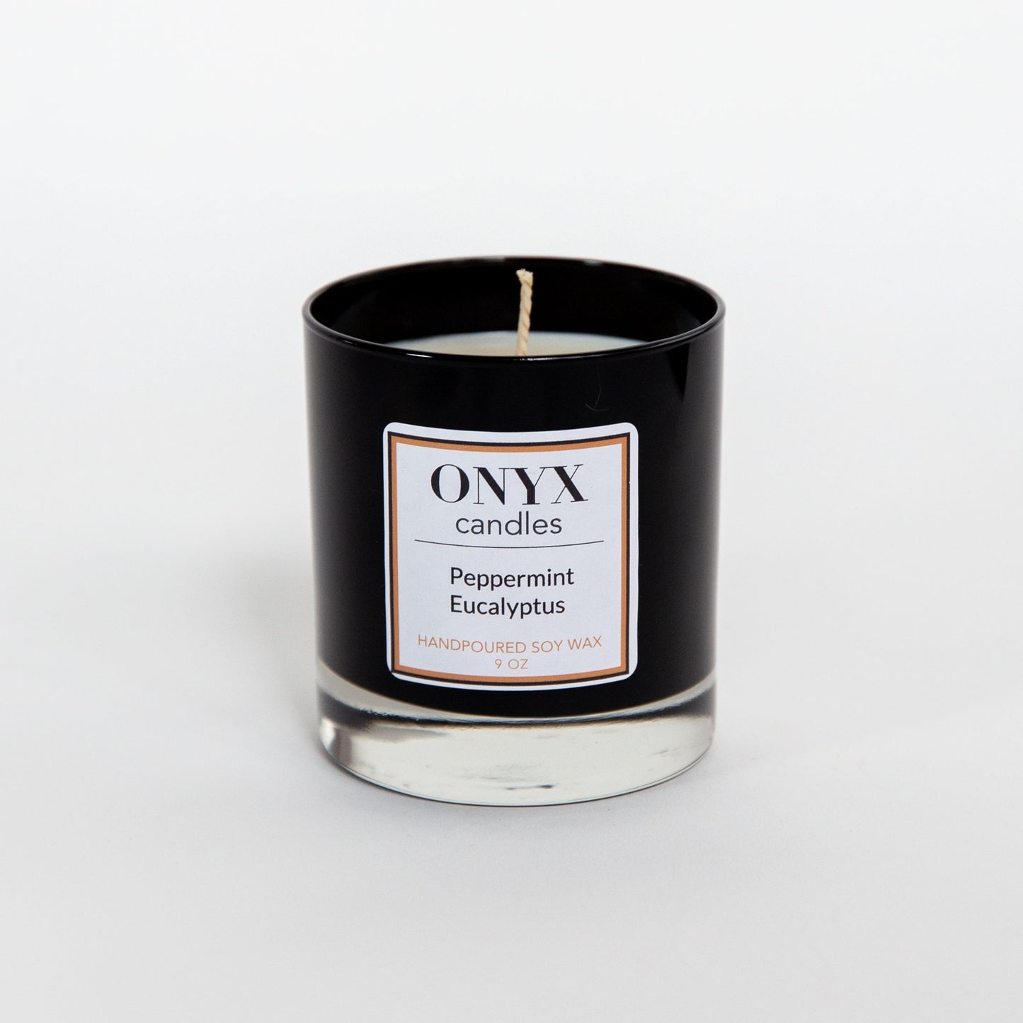 Shown here is the 9oz black glass jar option for Peppermint Eucalyptus