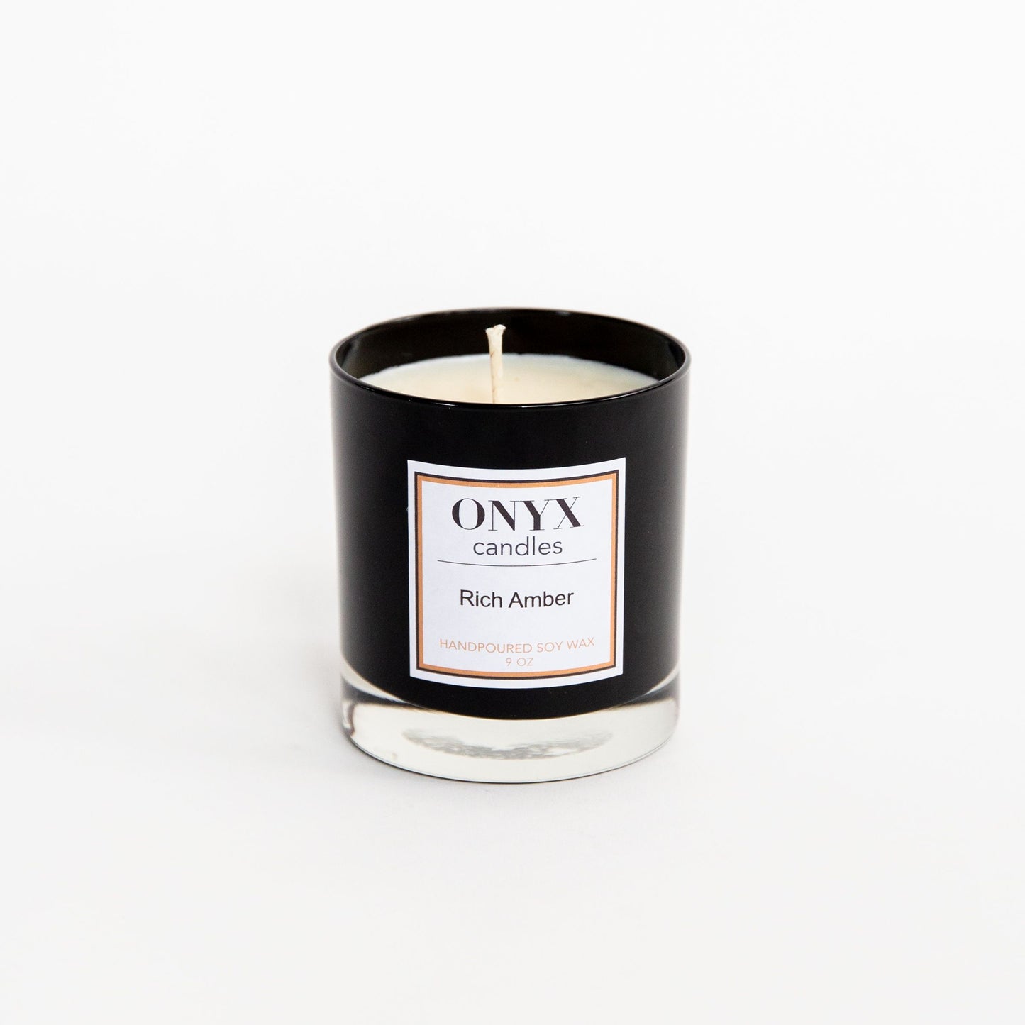 9 oz black glass jar option for Rich Amber scented candle