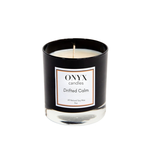 9 oz black glass jar variant in the scent of Drifted Calm