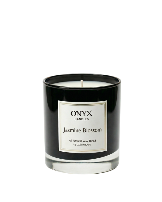 Onyx Candles Jasmine Blossom candle on a white background